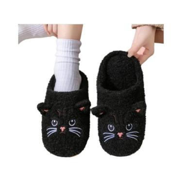 Imagem de Pantufas De Pelúcia De Gato Fofas Para Mulheres, Antiderrapantes, Com 