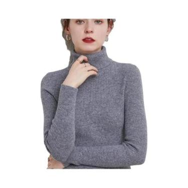 Imagem de Suéter Feminino Slim Fit De Gola Alta Estilo Coreano, Camiseta De Base