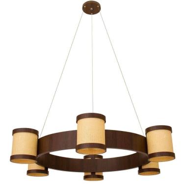 Imagem de Lustre Muller Straw Roda Imbuia G9 Led 6 Lâmpadas 2576ib