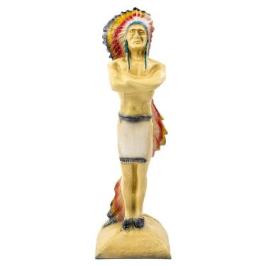 Imagem de Escultura Índio Xamã Guardião Com Cocar 24 Cm Em Resina