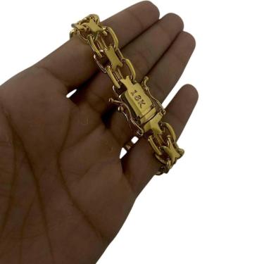 Imagem de Pulseira Cadeado Duplo 13Mm - Banhado A Ouro 18K