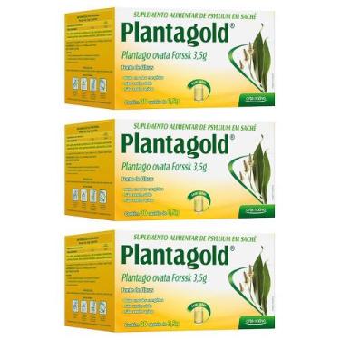Imagem de 3x Planta Gold Psyllium Plantago Ovata rico em Fibras sem sabor 30 sac