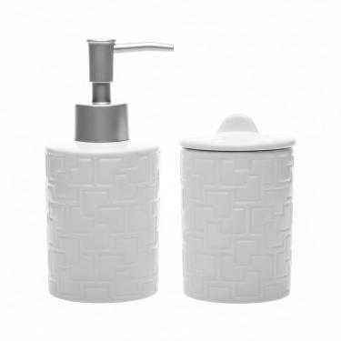 Imagem de Cj 2 Peças P/Banheiro/Lavabo de Cerâmica C/Porta Sabonete Líquido/Algodão Tetri Branco Wolff