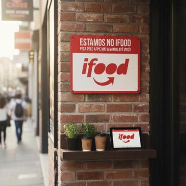 Imagem de Placa Acm Estamos No Ifood Peça Pelo App 18X23 - Sinalizo