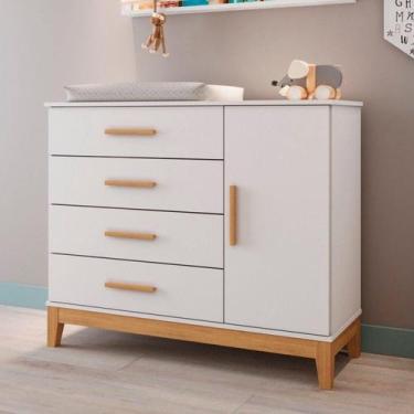 Imagem de Comoda Fraldário para Quarto de Bebê Mdf Hellen Branco/Bétula - Caroli