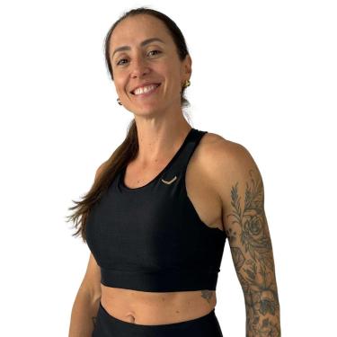 Imagem de Top Feminino Sustentação Compressão Corrida Caminhada Academia Treino Indrills Running Slim Preto-Feminino