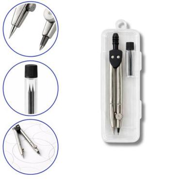 Imagem de Compasso Aluminio c Grafites Estojo Protetor Escolar Metal - Kaz