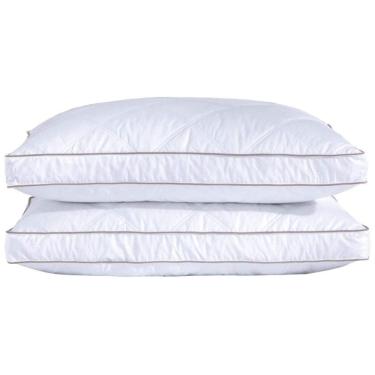 Imagem de Conjunto de Travesseiros de Penas de Ganso, Tamanho Queen com 2 Peças e Capa 100% Algodão Macia e Respirável, Puredown