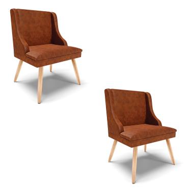 Imagem de Kit 02 Cadeiras de Jantar Liz Corano Nozes Pés Palito Natural - D'Rossi