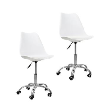 Imagem de Kit 2 Cadeiras Office Com Rodízio Giratória Saarinen Branco