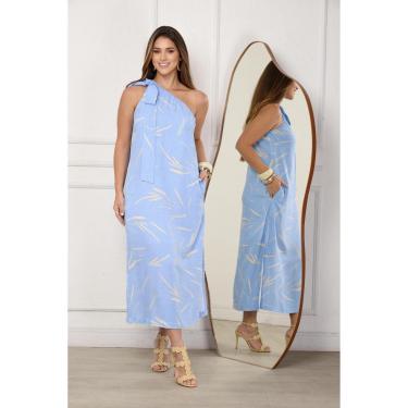 Imagem de Vestido Midi Ombro Só BBonnie Leticia Estampa Azul-Feminino