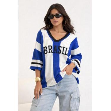 Imagem de Blusa Feminina Tricô Brasil Torcida Copa Moda Brasil - Kaiov