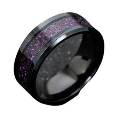 Imagem de Anel Masculino De Aço Inoxidável Com Dragão Incrustado Em Fibra De Car