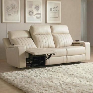 Imagem de Poltrona Reclinável Cinema 3 Lugares Baú Usb Pu Moscou Sint Bege Z57 - Mpozenato