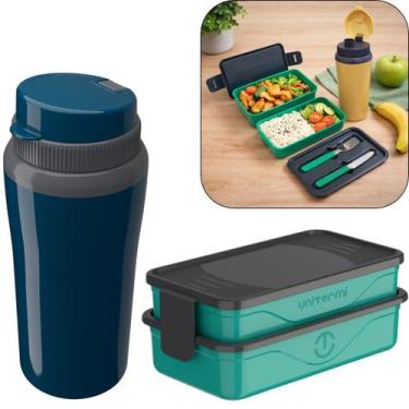 Imagem de Kit Marmita Fit Unitermi Talheres Divisórias Copo Térmico Miami 650ml 