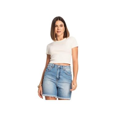 Imagem de Blusa Feminina Rovitex Cropped Ribana Básica Canelada Manga Curta-Feminino
