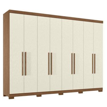 Imagem de Guarda Roupa Casal 8 Portas 4 Gavetas Master New Jatobá Areia Acetinado com Pés - Santo...