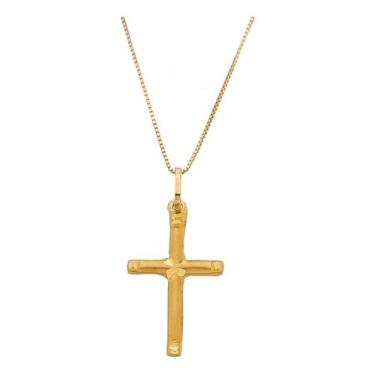 Imagem de Cordão De Ouro 18k Veneziana 60cm Pingente Crucifixo Fosco - Aea Joias