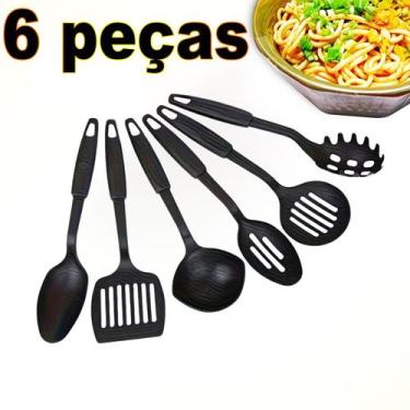 Imagem de Kit Jogo com 6 Utensílios Em Nylon Black Concha Colher Escumadeira Peg