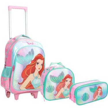 Imagem de Kit Mochila de Rodinha Lancheira e Estojo Sereia Yepp MIF5342 Cor:Rosa
