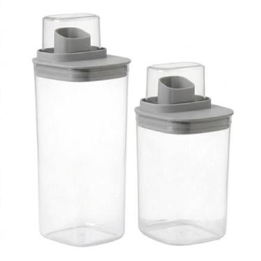 Imagem de 2 Potes Porta Sabão Pó Liquido Amaciante Dispenser Hermético - - Ou, C