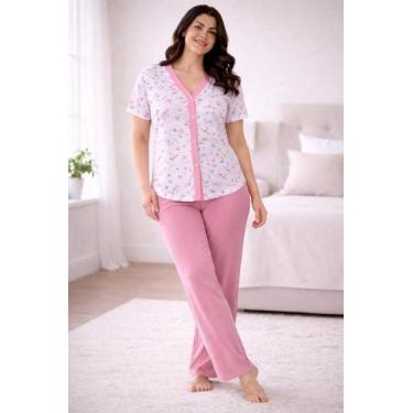 Imagem de Pijama Feminino Aberto Manga Curta e Calça Confortável - Sem marca, Ro
