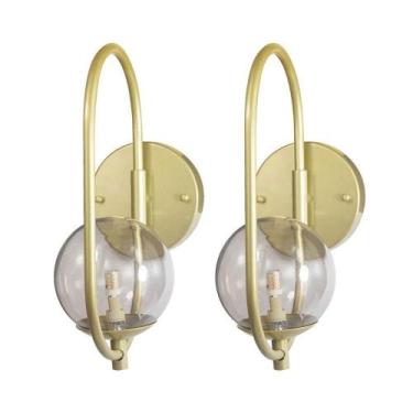 Imagem de Kit 2 Arandela Online Dourado Globo Vidro Fume + Led 5w - Trybo Design