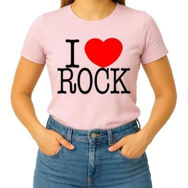 Imagem de Camisa Camiseta de Algodão Masculina Feminina Unissex  I Love Rock  Eu