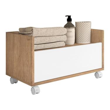Imagem de Gabinete Armário Banheiro 80 Cm C/ Rodízios Rustic/branco
