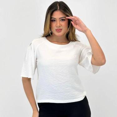 Imagem de Blusa Bana Bana Tecido Básica Manga Curta Feminina, P, Off white