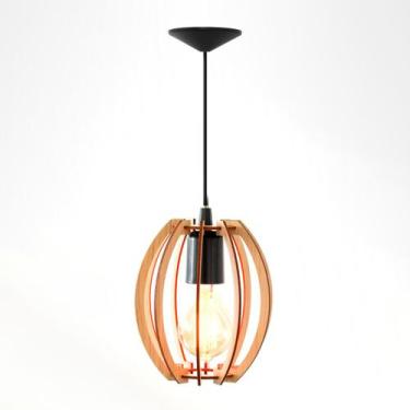 Imagem de Luminária Lustre Pendente Madeira Vazado Aletado MDF Rustico Redondo P