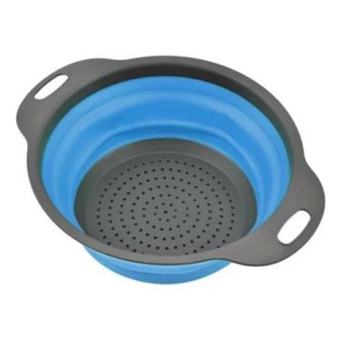 Imagem de Coador D Silicone Dobrável Cesta De Lavagem Vegetais/massas AZUL - BRL