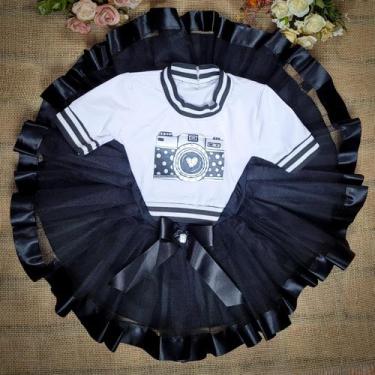 Imagem de Conjunto Cropped e Saia de Tule Infantil Juvenil Fantasia Carnaval Hal