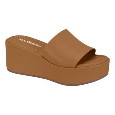 Imagem de Tamanco Feminino Slide Plataforma Leve Moleca 5566100 Cor:CamelTamanho