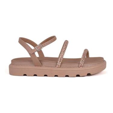 Imagem de Sandália Feminina Tiras Com Strass Vizzano 6459123, 35, Nude, Feminino
