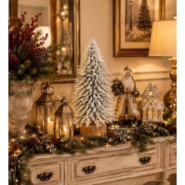 Imagem de Mini Arvore Pinheiro Natalino Nevado Branco Decorativo -14cm - Tok da 