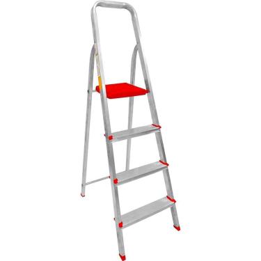 Imagem de Escada em Alumínio Esc0063 4 Degraus Uso Doméstico com Pés Antiderrapantes Botafogo Lar & Lazer