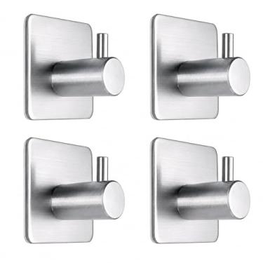 Imagem de Kit 4 Ganchos Adesivos Prata Inox 304