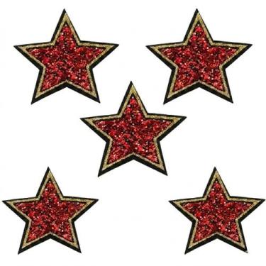 Imagem de Kit 5 Apliques Estrela Termocolante com Brilho 4x4cm Patch para Custom