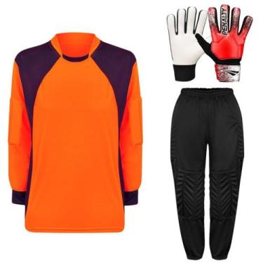 Imagem de Kit de Goleiro Infantil Camisa + Calça Acolchoada + Luva (P a G) - TRB