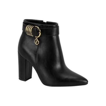 Imagem de Bota Vizzano Cano Curto Com Salto Alto Bloco E Detalhe Dourado Preto, 