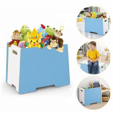 Imagem de Baú Organizador Infantil Junges 2 em 1 MDF 40cm Azul 70L Yeet