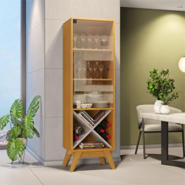 Imagem de Cristaleira 1 Porta Graça Candian Amarelo/Cinamomo/Off White - JCM Móv