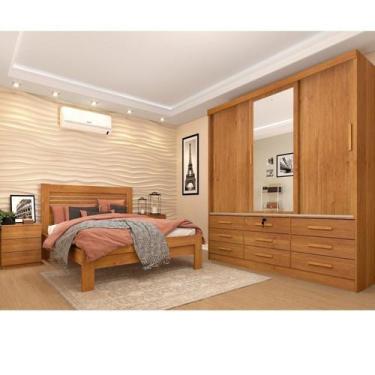 Imagem de Quarto Completo Guarda Roupa 3 Portas Cama Casal e Mesa de Cabeceira C