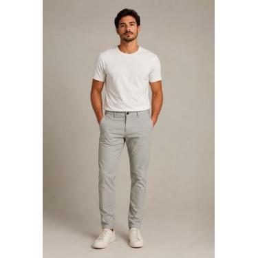 Imagem de Calça Masculina Sarja Slim Ogochi Bolso Faca Esporte Fino Cor:Cinza Cl