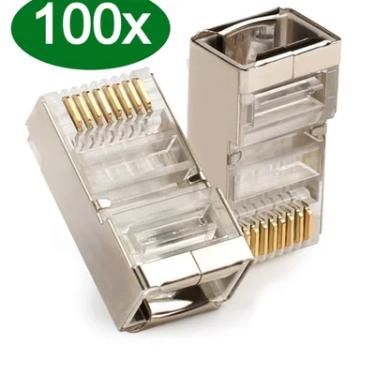 Imagem de 100x Conector Rj45 Cat6 Blindado Macho Plug Rede Gigabit Lan