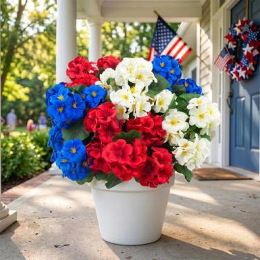 Imagem de Flores Artificiais de Gerânio Hananona 12 Unidades Vermelho Branco Azu