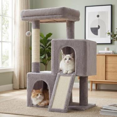 Imagem de Árvore para Gatos PAWZ Road Torre de 89 cm com Duas Casas Cinza