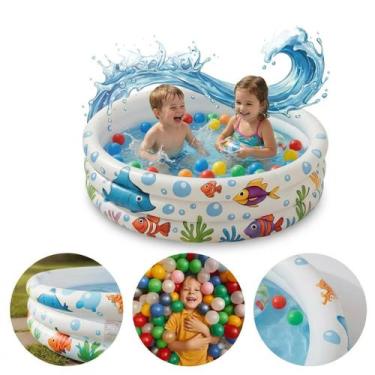 Imagem de Piscina Inflável Infantil Redonda Colorida Piscininha Portátil, Fácil 