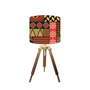 Imagem de Abajur Mesa Tripé Madeira 60cm Cores Estampadas -Md1001 Cúpula Ø30